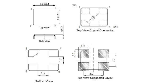 Dimension of Size 3.2×2.5mm, Small Footprint, Ideal for Space Constrained Quartz Crystal